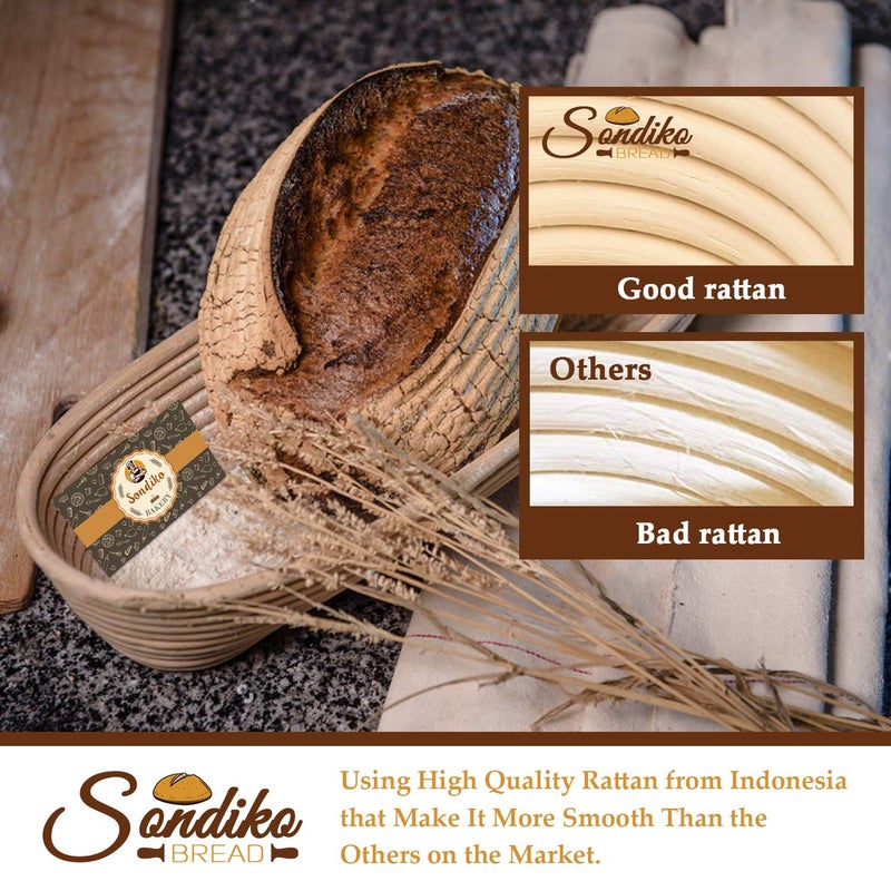 Sondiko Oval Bread Proofing Basket  Handmade Sourdough Bread Baking Supplies  Banneton Bread Proofing Basket Brotform with Proofing Cloth Liner for Sourdough Bread  Baking(9.6 x 6 x 3 inches) - Image 4